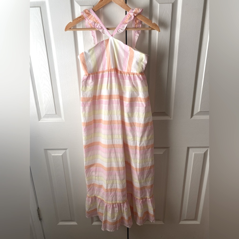 JANIE and JACK Fairy Tale Pink Metallic Stripe Spring Easter Maxi Dress SZ 12